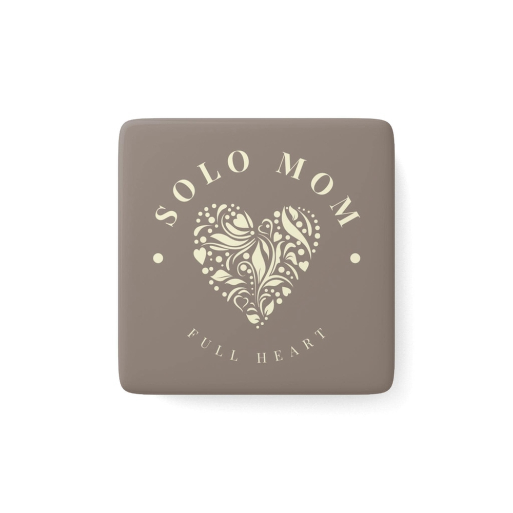 Solo Mom Full Heart Square Porcelain Magnet | Single Mom Gift